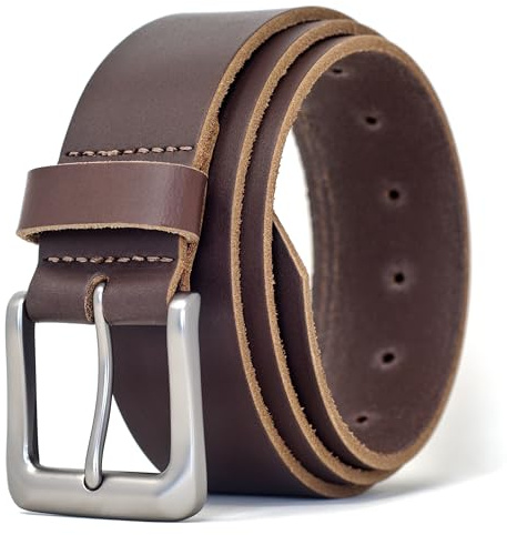 Ashford Ridge äkta läderbälte för män, 38 mm, bälte för jeans, fullnarvsläder, Brun, M (81/91 cm Midja)