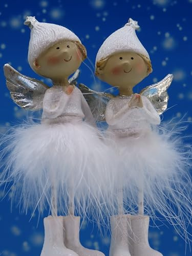 Pommerntraum ® | 2-ER Set Engelchen Elfen Engel Schutzengel Nana Engel Weihnachtsengel Weihnachtsfiguren Dekorationsfiguren Schreibtischfiguren (weiß)