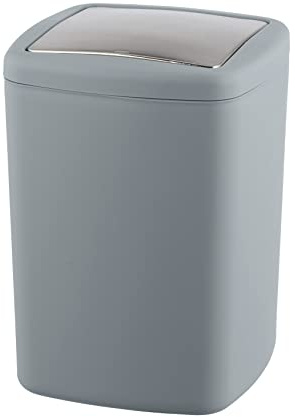 WENKO Schwingdeckeleimer Barcelona L Grau - Kosmetikeimer, absolut bruchsicher Fassungsvermögen: 8.5 l, Kunststoff (TPE), 20.5 x 28.5 x 20.5 cm, Grau
