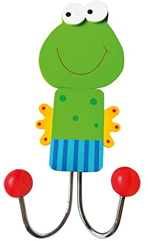Bino Kleiderhaken für Kinder mit buntem Frosch Motiv, (für Kinder ab 36 Monaten geeignet, Wandhaken mit lustigem Tiermotiv, Kindergarderobe, Doppelhaken, Maße: 6,8×17×3,3cm), Mehrfarbig
