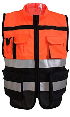 Reflekterande västar med hög synlighet Hi Viz Högsynlighetsvästar, 2 band reflekterande säkerhetsarbete entreprenör säkerhetsväst jacka, utomhus arbete väst storlek L-3XL (1-pack, gul/orange),