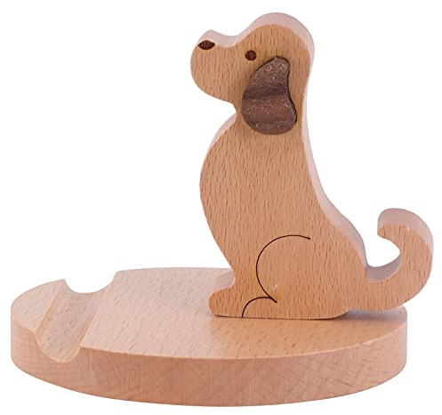 Garneck Wooden Mobile Phone Stand: Wooden Dog Phone Holder for Desk Cute Animal Cellphone Stand Wood Novelty Desk Smartphone Holder Compatible with Mini Pad for Table Office Home Car