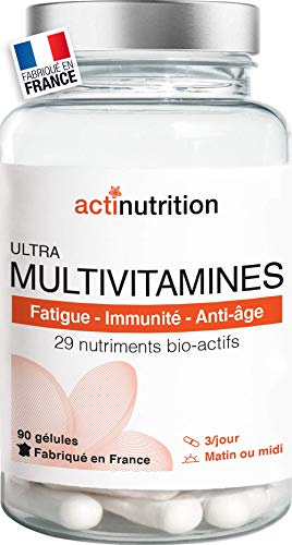 ULTRA Multivitamines | 29 Nutriments Bio-Actifs | Complexe B - B1, B2, B3, B5, B6, B7, B8 (Biotine), B9 (Acide Folique), B12 | Vitamines C & D | Vitalité & Immunité | 90 Gélules | Fabriqué en France