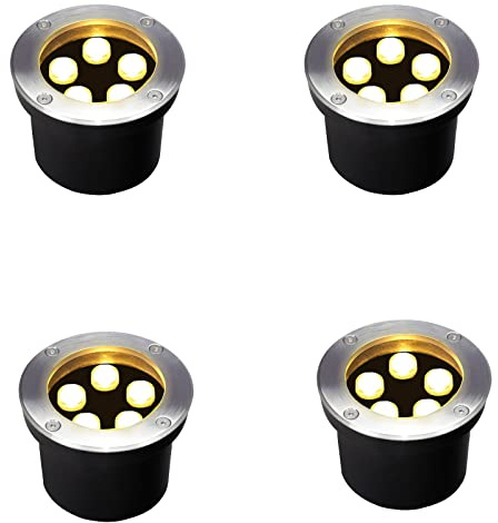 GOCuces 5W Outdoor Ground Lights,High Voltage 110V 120V,Diameter 4.72 inches,Waterproof Landscape Lighting Hardwired,Warm White 3000K,Recessed Underground Lamp for Patio,Pathway,Yard,Well,Pack of 4