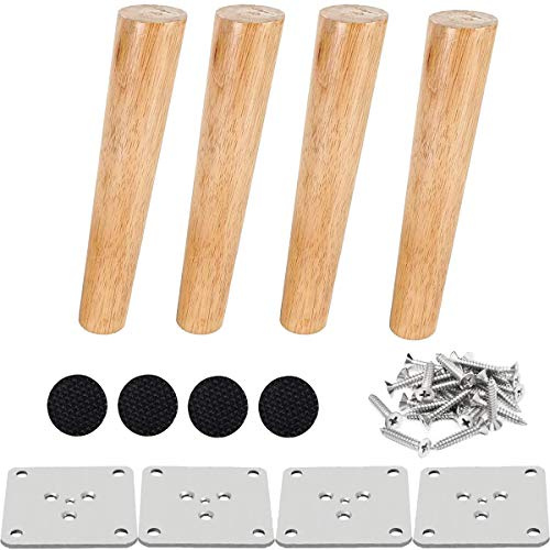 Drenky Tischbeine Holz, 4 Stück 20 cm Rund Möbelfüße Holz Schräg Schrankfüsse aus Massivholz Mit Montageplattes, Schraubens Und Leise Gummipads Für Bett Und Tisc