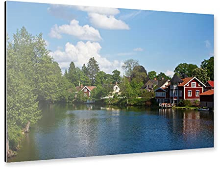 artboxONE Alu-Print 30x20 cm Häuser am Fluss von Künstler Anja B. Schäfer