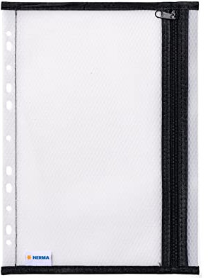 HERMA Dokumententasche A4 zum Abheften mit Reißverschluss, wasserdichte Reißverschlusstasche, verschließbare und gelochte Dokumentenmappe aus Kunstoff mit Zipper, halb-transparent, 32 x 23 cm