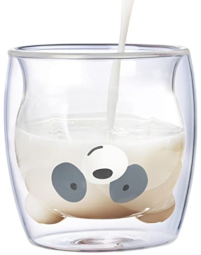 XiXiRan Doppelschicht Glas Tasse, Doppelwandige Isoliergläser, Espresso Tasse, Süße Kaffeegläser, Doppelwandig (250ML) (Panda)