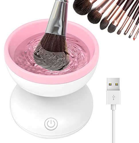 Nettoyeur de pinceaux de maquillage électrique - Luxiv Wash - Convient pour toutes les tailles de pinceaux - Machine rotative automatique - Pour pinceaux de maquillage - Blanc + rose