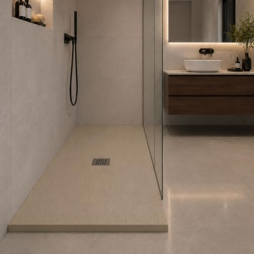 Yellowshop - Piatto doccia rettangolare in marmoresina base 70 cm h 2,5 cm HEAVY Tortora con sifone, piletta e copripiletta inox (70x170 cm)