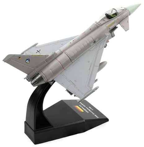 NUOTIE EF2000 Typhoon 1/100 Druckguss-Metall-Kampfflugzeug-Modellbausatz, Militär-Eurofighter-Deutschland-Legierung, vorgefertigtes Kampfjet-Modell mit Ausstellungsstand