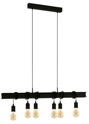 EGLO Hängelampe Townshend,6-flammige Vintage Pendelleuchte über Esstisch | Deckenlampe hängend im Industrial Design, Esszimmerlampe aus Stahl in Schwarz, E27 Fassung
