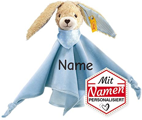 Steiff Schmusetuch Hoppel Hase, Schmusetuch mit Namen Bestickt, personalisierbar mit Namensstickerei, Geschenk zur Geburt & Taufe, Schnuffeltuch Kuscheltuch Einschlafhilfe Baby Neugeboren