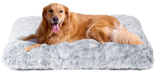 EHEYCIGA Panier Chien Grande Taille XXL, 105x70cm, Coussin Chiens Anti Stress Lavable et Antidérapant, Moelleux Lit pour Chien Peluche, Gris