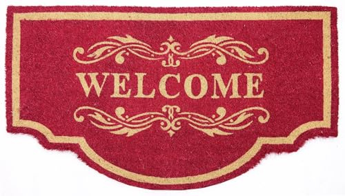 Casa Service WELCOME Zerbino Cocco Naturale Sagomato Mezzaluna 50x90 cm Fondo Gomma PVC per ingresso Resistente Lavabile Antiscivolo (Red B)