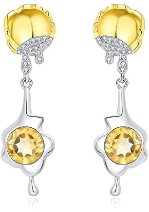 JewelryPalace Pochiertes Ei 2.8ct Rundschliff Echt Citrin Ohrhänger Silber 925 Damen, Gelb Stein Schmuck Set, Ohrringe Sonnenblume Blume Edelstein Mädchen, Ohrringe Klein mit Stein Frauen