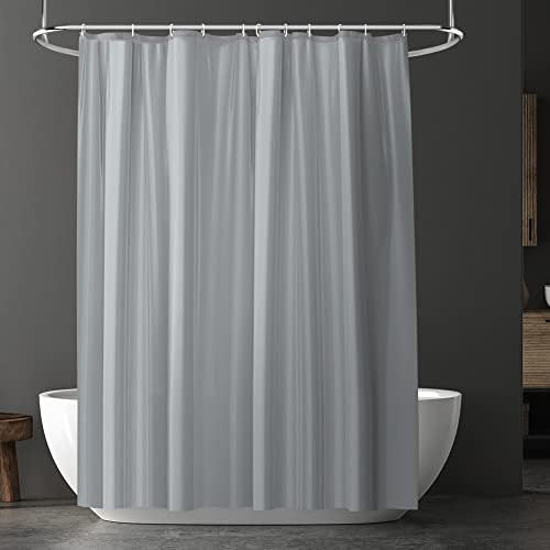 URAQT Shower Curtain Anti Mould, Waterproof PEVA Bath Curtains, Mildew Resistant Bathroom Shower Curtains with 12 Hooks, Plain Colors Bathtub Curtains for Bath Tub Shower Stall, 180 x 180 cm, Grey