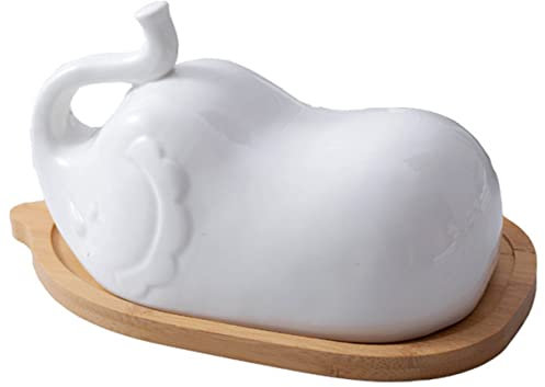Cabilock Plats Céramique Éléphant Avec Couvercle Céramique Et Plateau Bois Vaisselle De Table Pour Maison Événements Festifs