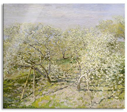 Claude Monet - Frühling Apfelbäume in der Blüte Herdabdeckplatte & Spritzschutz aus Echtglas | Für Herd-Kochfelder | 60x52 cm