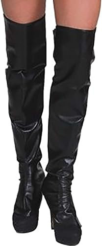 MIMIKRY Overknee Stiefelstulpen Schwarz Kunstleder Gamaschen Damen Herren Pirat Piratin Steampunk Halloween Beinstulpen, Größe:S/M (für Damen)