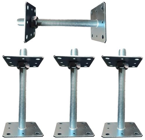 4X Adjustable Bolt Down Pergola Post Support Shoe Feet Galvanised Heavy Duty 4mm Thick Metal Steel Sheet Size 110mm x 110mm x 250mm 4.33 x 4.33 x 9.84