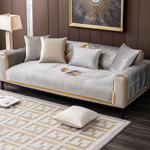KCCRHIN Sofabezug Ecksofa L Form Sofabezug 1 2 3 4 Sitzer Im Modernen Stil Sofa Überzug Goldener Textur Sofaschoner rutschfest Sofa/Couch Überwurfdecke Sofaschutz Hunde,Grau,110 * 160cm/43 * 63in