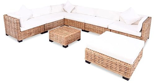 TANZEM Sofagarnitur 27-TLG., Outdoor Sofa, Gartenlounge Outdoor, Balkon Sofa, Liegesofa, Outdoorsofa, Outdoor Couch, Natürliches Rattan
