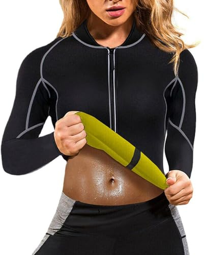 Weyot Tuta Sauna Dimagrante Donna, Camicia A Maniche Lunghe Sauna Maglia per Sudare Snellente Neoprene Body Shaper Sportivi per Fitness Corsa,M,Black