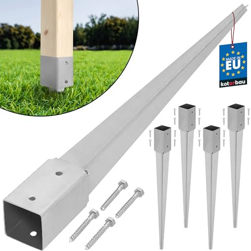 KOTARBAU® Juego de 4 casquillos para suelo de impacto de 71 x 71 mm, longitud 750 mm, galvanizados en caliente, acero galvanizado, para postes de vallas, madera, suelo, anclajes para suelo, anclajes