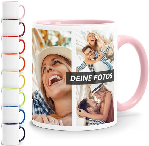 SpecialMe Tasse personalisiert Foto-Collage Text Fototasse bis zu 7 Fotos Fotogeschenk Kaffeetasse Bild selbst gestalten Weiss-innen-rosa standard