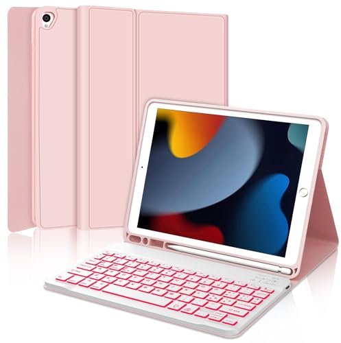 Occtingkind, Tastiera per iPad 10.2 pollici, Custodia con Tastiera per iPad 9a/8a/7a gen 2019-2021, Pro 10.5, Air 3, Cover con Magnetica Retroilluminata Bluetooth Keyboard, Italiano, USB C, Rosa