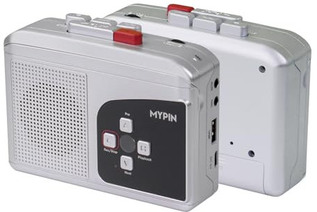 Lettore di cassette Stereo Portatile, Convertitore da cassetta a MP3 via USB flash driv,Altoparlanti integrati e presa per auricolare, Registrazione con microfono,Alimentazione con 2 batterie AA o USB