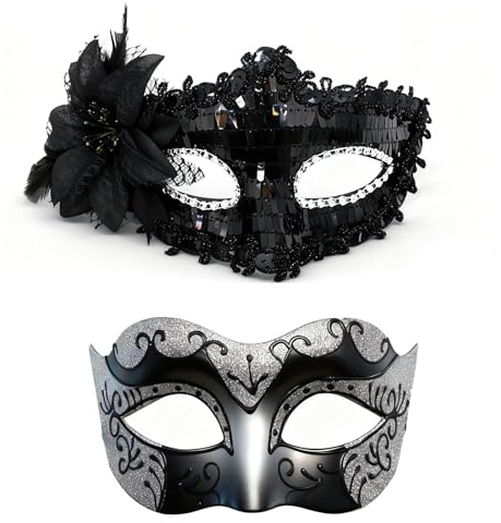 PVFZXS 2 Stück Venezianische Maske Damen Herren, Venezianische Maske, Maske Fasching, Maskenball Damen Herren, Venezianisches Maskes Herren für Kostümball/Halloween/Party/Maskenball