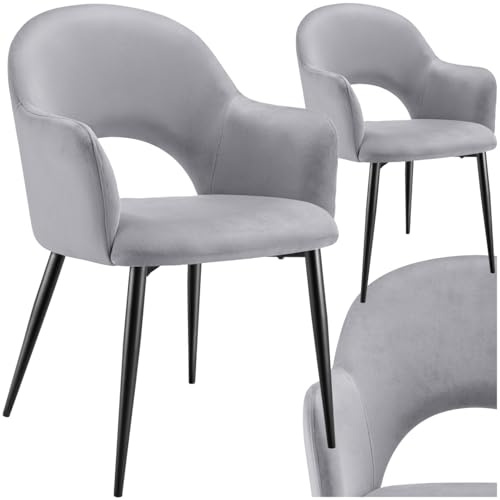 tectake® Lot de 2 Chaises de Salle à Manger rembourrées Modernes Velours Fauteuil Salon Chaise Scandinave Pieds en Acier laqué Élégant avec Accoudoirs Chaise pour Coiffeuse, Chambre, Dressing, Salon