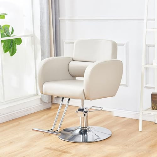TFDRSEXVD Salonstühle für Friseurstuhl, Hydraulikpumpe, Friseurstuhl, 360 Grad drehbar, Friseurstuhl, Spa-Schönheitsausrüstung für Friseure,Weiß,Round Plate