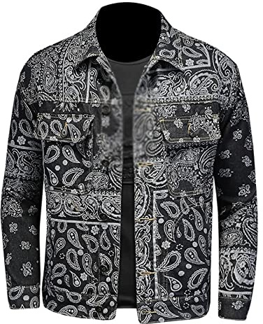 YTUGUNB -jacken Bandana Coat Printed Denim Jacken Männer Und Frauen Herbst Casual Outerwear(M)