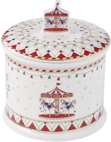 MamboCat Boîte à biscuits ronde avec carrousel - Dimensions (l x h) : 14 x 16,5 cm - Boîte à biscuits ronde avec carrousel - Boîte de rangement - Noël