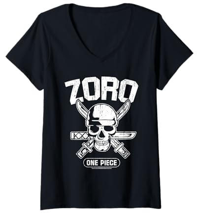 Femme Chapeau de paille One Piece Pirate Hunter Roronoa Zoro Anime T-Shirt avec Col en V