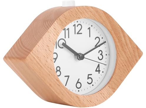COZHYESS Analoger Holzwecker, Retro-Tischuhr, Leise Uhr mit Knödelform-Design, Schlummerfunktion und leuchtendem Licht, Naturholz, als Geschenk für Kinder, Teenager, Jungen und Mädchen