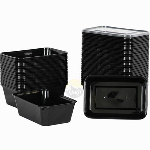 KURTT 100 pièces, Récipients Mealprep, Récipients repas, Bols pour micro-ondes avec couvercle, Récipient fraîcheur, adaptés au micro-ondes, lavables au lave-vaisselle (Noir, 750ml)
