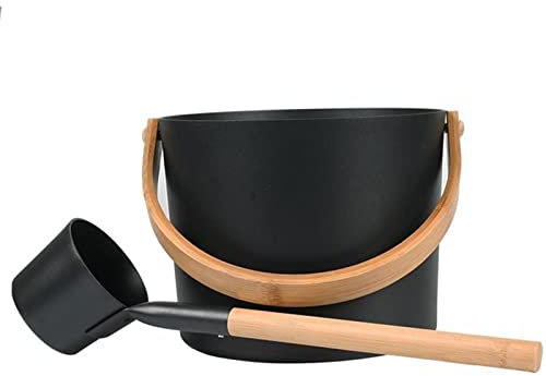 Sauna Bucket and Ladle Set Metal, 7L Sauna Water Bucket and 16.7? Sauna Ladle Kit, Aluminum Sauna Barrel with Wooden Handle, Sauna S-Team Water Accessories, Gift for Sauna Lover