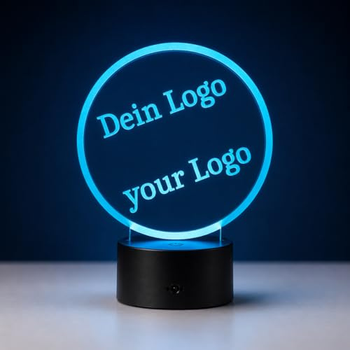 Personalisierte Logo Lampe – eigenes Bild, Firmenlogo oder Vereinslogo | Wunschmotiv Gravur, dimmbar, Fernbedienung, 16 Farben, USB & Batterie, Acryl Made in Germany