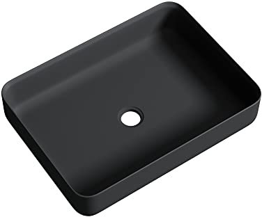 doporro Lavabo da Appoggio Rettangolare 55x40x13 cm in Marmo Resina Antracite Opaco, Lavandino Bagno senza Foro Rubinetto Colossum812