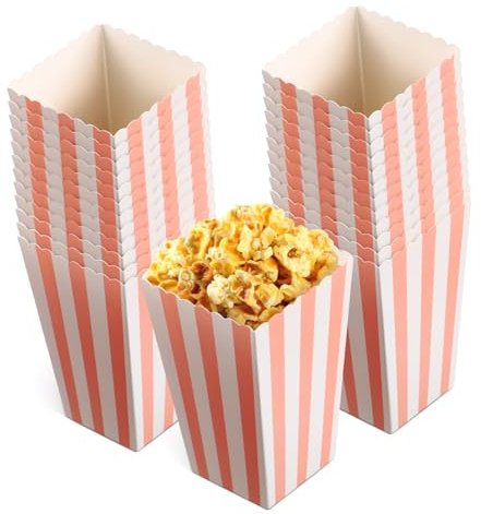 CHICAMPERA 48 Pcs Pink Paper Popcorn Boxes, Lightweight Party Favor Boxes for Sweets, Snacks and Outdoor Activities, Compact and Convenient to Carry