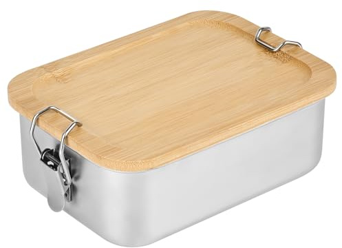 elthmpr 850ML Brotdose Edelstahl Lunchbox Erwachsene Kinder - Klein Lunch Box Adult Brotdose Metall mit Holzdeckel Vesperdose BPA-frei Brotzeitdose Bento Box Frühstücksbox Brotbox für Schule Ausflüge