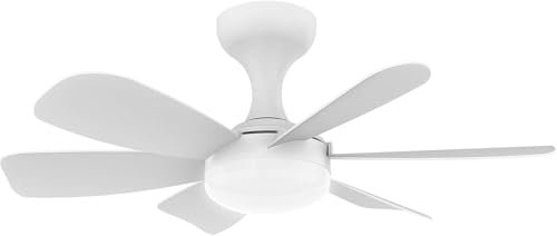 Ventilatore da Soffitto con Luce e Telecomando, Lampada Integrata con Attacco E27, 3 Colori di Luce, 6 Velocità Regolabili, Diametro 50 cm, 6 Pale Reversibili Estate/Inverno - Ideale per Camera da Let