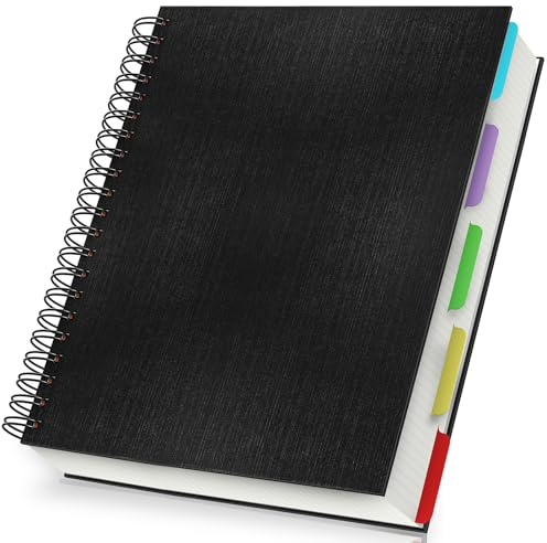 Yarotm Block Notes A4 - Quaderno Appunti A4 Quadretti 5mm con 120 Fogli in Carta Crema 100GSM - 21x28.5cm Spiral Notepad con Divisori con Copertina Rigida per Diario di Viaggio, Nero