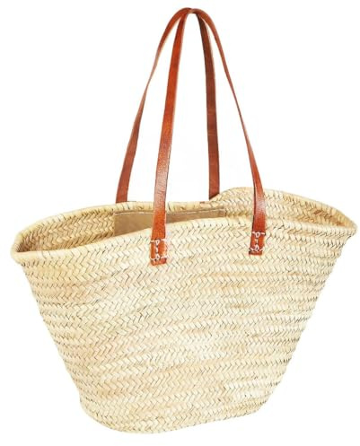 Ibiza Korbtasche Tasche Cestal lang aus Palmblatt & Leder Natur 55 cm