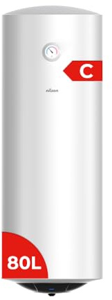 Nilson Termo Eléctrico Vertical 80 Litros NT8000. Instalación Vertical, 1500W, Incluye Kit de Montaje, Resistencia de Acero inoxidable, Blanco, Eficiencia Energética Clase C