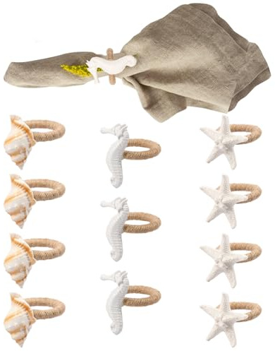 12 pezzi portatovaglioli in stile oceano, portatovaglioli con stelle marine e cavallucci marini, fibbie per tovaglioli per feste in spiaggia, decorazioni da tavolo (bianco)